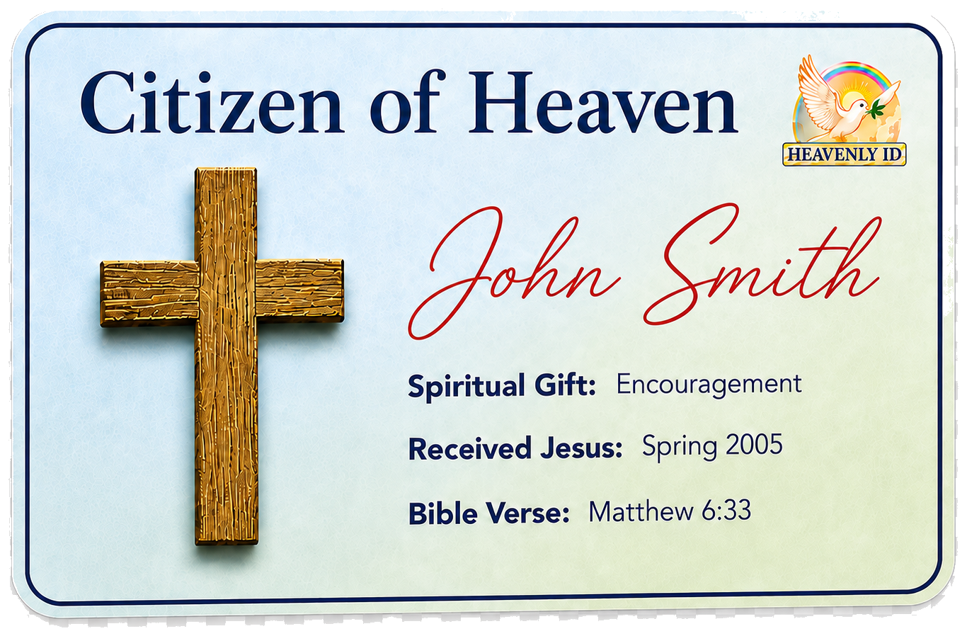 Citizen of Heaven ID card front for John Smith